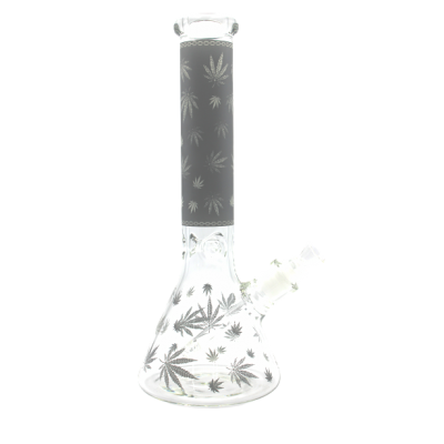 LEAF GREY AND SILVER GLASS WATER PIPE